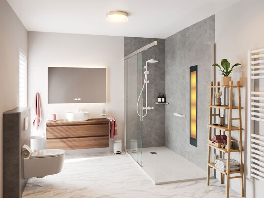 Badkamer landelijk-romantisch complete aanpassing met sunshower