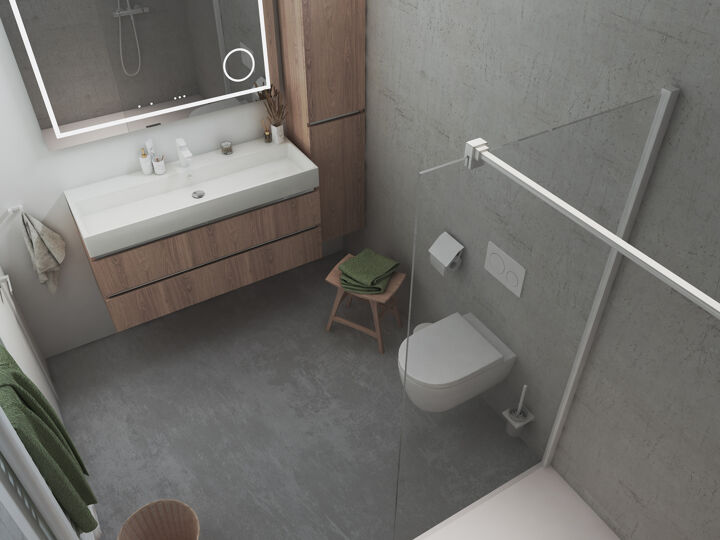 CGI Landelijke badkamer bovenaanzicht van meubel en toilet